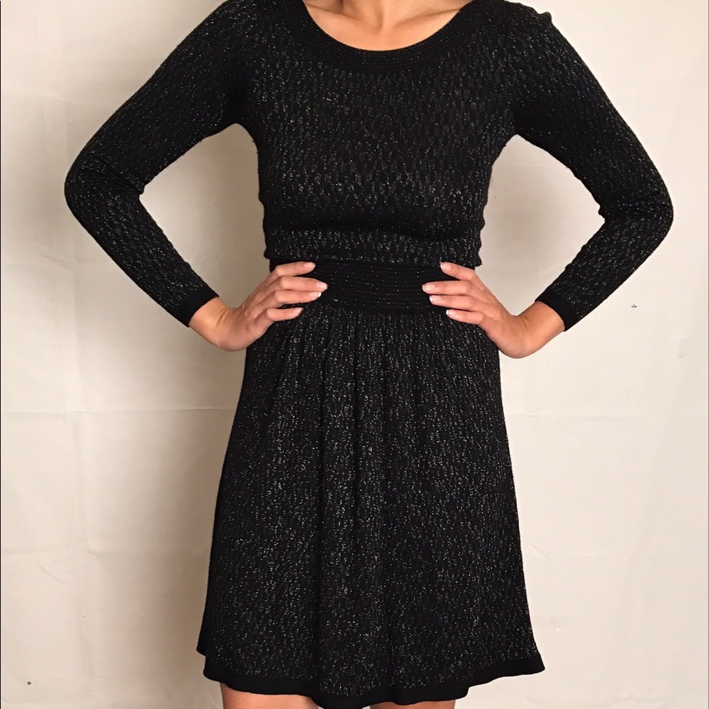 Sandro Paris Long Sleeve Black/Silver, Knit Dress